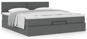 Estrutura de cama otomana com colchão tecido cinzento escuro