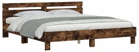 Estrutura cama c/ cabeceira/luzes LED 160x200cm carvalho fumado