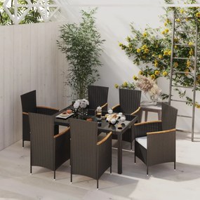 vidaXL 7 pcs conjunto jantar exterior com almofadões vime PE preto