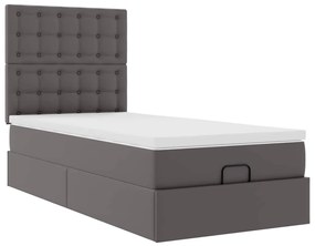 Estrutura de cama otomana com colchão cinza couro falso
