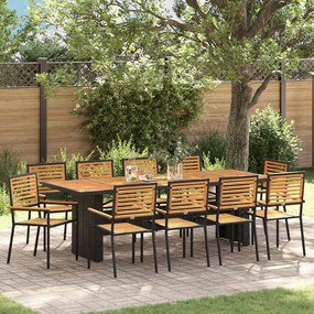 Conjunto de Jantar de Jardim vidaXL 11 Peças Preto Rattan Poliéster Acácia