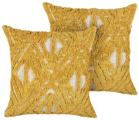 Conjunto de 2 almofadas decorativas tufadas em algodão amarelo 45 x 45 cm ALCEA Beliani