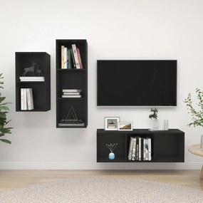 vidaXL 3 pcs conjunto de móveis de TV contraplacado preto