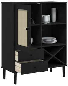 Móvel alto SENJA aspeto vime 90x40x112 cm pinho maciço preto