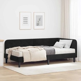 vidaXL Estrutura de Cama de Canto com colchão Preto 90 x 190 cm Veludo