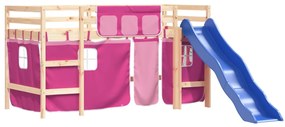 Cama alta p/ criança c/ cortinas 80x200 cm pinho maciço rosa