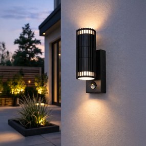 Candeeiro de parede exterior preto com sensor de movimento 2-luzes - Boris