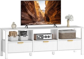 Móvel para TV de 152 cm, móvel para televisor de 65 polegadas com 3 gavetas e 3 prateleiras abertas, 152 x 39,5 x 50 cm, branco