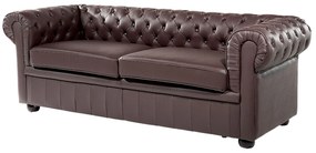 Sofá de 3 lugares em pele castanha CHESTERFIELD Beliani
