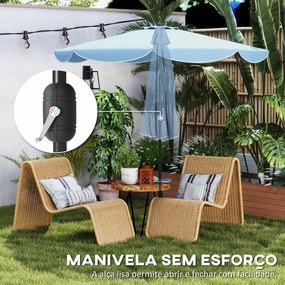 Chapéu de Sol para Jardim Ø2,7 m com Inclinação Ajustável, Manivela e Volante Azul Celeste