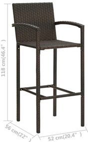 Bancos de bar 2 pcs vime PE castanho