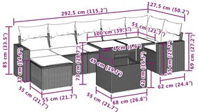 8 pcs conjunto de sofás p/ jardim com almofadões vime PE bege