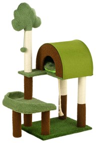 PawHut Arranhador para Gatos para Gatos com Caverna Cama Poste de Sisal Relva Artificial e Bola Suspensa 49x40x107 cm Verde