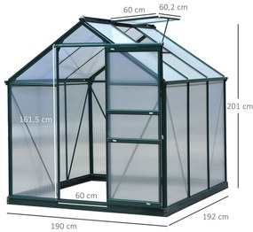 Estufa de Jardim 2x2,m de Policarbonato e Alumínio Estufa com Clarabóia Proteção UV 30 e Base 3,65 m² para Vasos Cultivos de Plantas e Flores Transpar