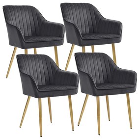 Cadeira de Jantar SONGMICS, Poltrona Estofada com Braços, Pernas de Metal, Capa de Veludo, Sala de Estudo, Quarto, Cinza e Dourado LDC077G01