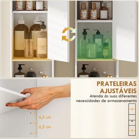 Coluna Estreita para Casa de Banho com Prateleiras Ajustáveis Gaveta e Compartimento Aberto 31,5x29,7x171,5 cm Branco