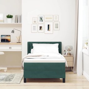 vidaXL Cama Box com Colchão Preta 100x200 cm Veludo Verde-escuro