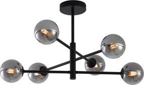 Plafond moderno preto com vidro fumado 6 luzes - Ryan