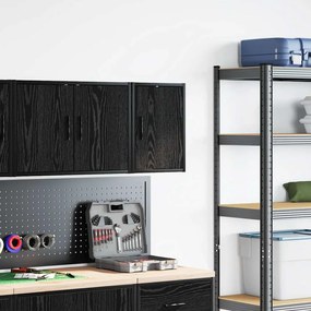 Armário de parede da garagem preto madeira engenheirada