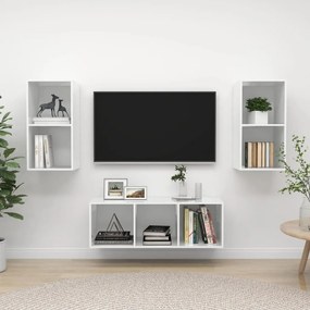 3 pcs conjunto de móveis de TV contraplacado branco brilhante