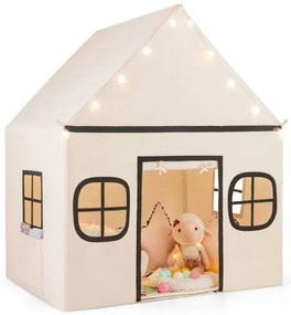 Tenda de brincar para crianças, casa de brincar grande com porta, cortina e janelas, estrelas de luz, tapete acolchoado antiderrapante, bolso para café