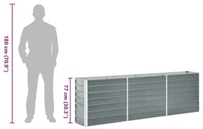 Canteiro elevado de jardim aço galvanizado 240x40x77cm cinzento