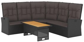 2 pcs conjunto lounge de jardim c/ almofadões vime PE preto