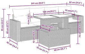 5 pcs conjunto de sofás p/ jardim com almofadões vime PE bege