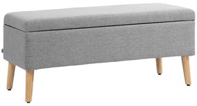 HOMCOM Banco Estofada com Armazenamento Imitação de Linho Pernas de Madeira de Borracha Até 220 Kg 110x39x45 cm Cinza | Aosom Portugal