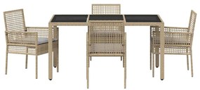 Conjunto de Jantar para Jardim 5 pcs Bege 150 x 90 x 75 cm