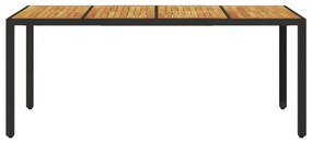 Mesa de jardim com tampo de madeira de acácia vime PE preto