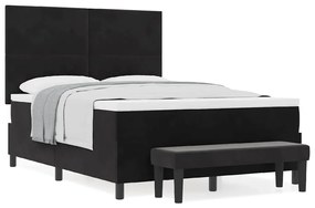 Cama Box Spring com Colchão &amp; Banco Preto 140x190 cm Veludo