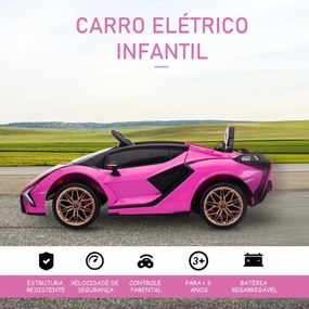 Carro Elétrico Lamborghini SIAN 12V para Crianças acima de 3 Anos com Controle Remoto Abertura da Porta Música MP3 USB e Faróis 108x62x40cm Rosa