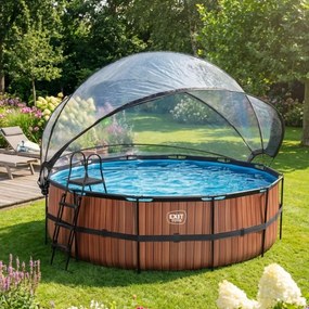 Piscina redonda Wood ø427x122cm com bomba de filtro de areia, cobertura e bomba de calor - Castanha