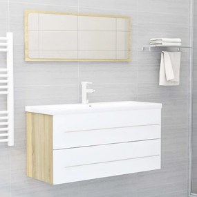 vidaXL 2 pcs conj. móveis casa banho derivados madeira branco/carvalho