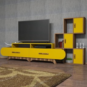 **** Unidade TV Flora – Nogueira e Amarelo – 205x50x36,8 cm

**