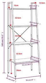 Estante com 4 prateleiras 56x35x140 cm preto