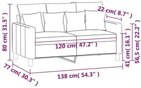 Sofá Cinha de 2 Lugares - Cor Castanho - 138x77x80 cm - Em Veludo e Es