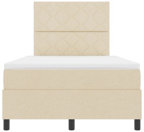 Cama com Caixa de Molas e Colchão &amp; LED Creme 120x200 cm Tecido