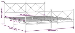 Estrutura de cama com cabeceira e pés 200x200 cm metal preto