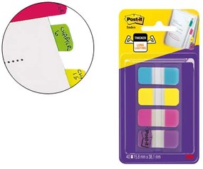 Bandas Separadoras Post-it Index Rigidas Dispensador 4 Cores Amarelo Azul Rosa e Violeta Mini 4x10 mm Pack de 40 Unidade