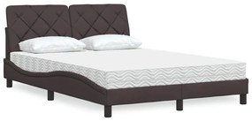 vidaXL Cama com colchão 120x200 cm tecido castanho-escuro