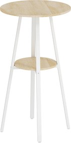 HOMCOM Mesa Alta de Cozinha Redonda com Prateleira de Armazenamento para 2 Pessoas com Estrutura de Metal 55x55x95 cm Madeira e Branco | Aosom Portugal