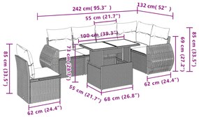 7 pcs conj. sofás jardim com almofadões vime PE cinzento-claro