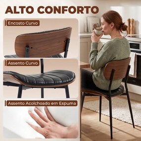 Conjunto de 2 Cadeiras de Sala de Jantar em Pele Sintética com Encosto Curvo e Pernas Metálicas 49,5 x 49,5 x 80 cm Preto e Castanho