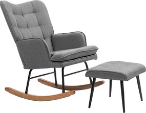 HOMCOM Poltrona de balanço com pufe, confortável, até 130 kg, aspeto de linho, 64x89x90cm, Cinza escuro | Aosom Portugal
