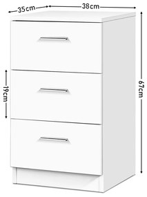 Mesa de cabeceira 3 gavetas 66x38x35cm Branco