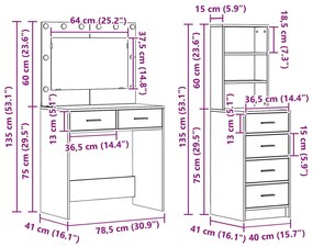 Conjunto de Mesa de Maquilhagem 2 Peças com LED Madeira de Carvalho Pr