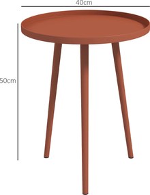 Mesa de centro redonda para jardim Ø40 x 50 cm (altura), mesa auxiliar de exterior com rebordo redondo em aço, vermelha