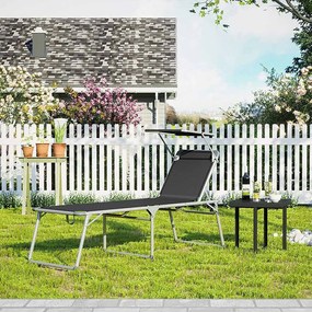 Espreguiçadeira jardim grande XXL 65 x 200 x 48 cm carga até 150 kg com pala de sol Preta